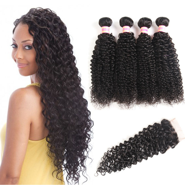 Mongolian Brazilian Peruvian Malaysian Indian Virgin Hair Kinky Curly Bundles With Closure Curly Weave Human Hair With Lace Closure