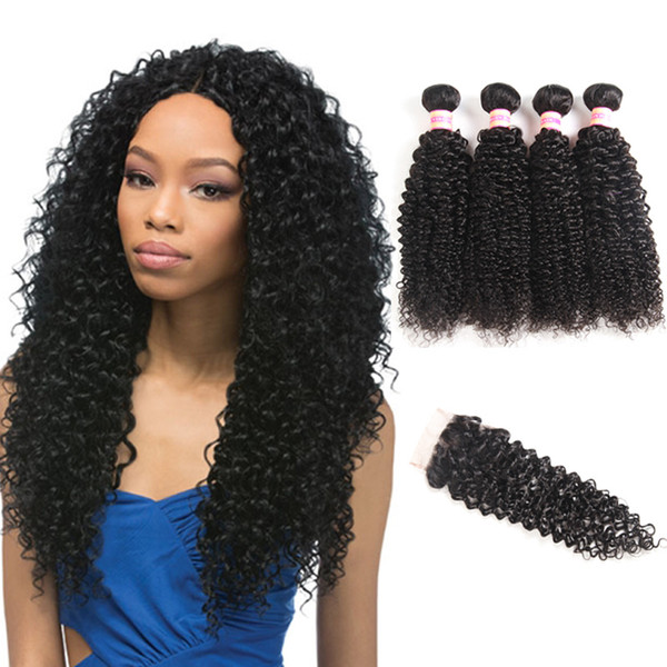 Indian Mongolian Brazilian Peruvian Malaysian Virgin Hair Kinky Curly 3 4 Bundles With Closure Curly Weave Human Hair Bundle Lace Closure