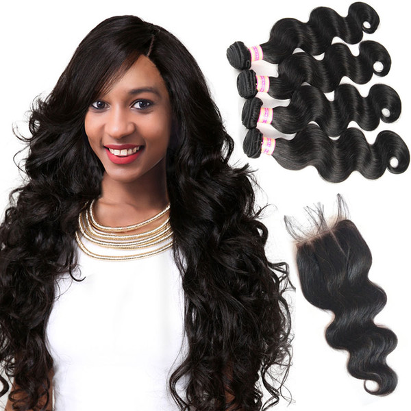 brazilian virgin body wave hair weaves bundles with closure 10a unprocessed hair extensions human hair lace closure