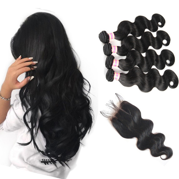 Peruvian virgin body wave hair weaves 3 4 bundles with closure unprocessed hair extensions human hair lace closure