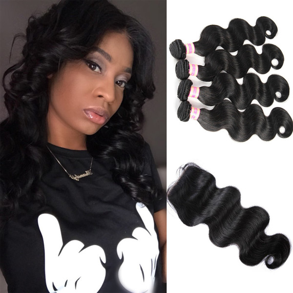 Raw Indian Virgin Body Wave Hair Weaves With Closure Unprocessed Human Hair Weave 3 4 Bundles With Closure