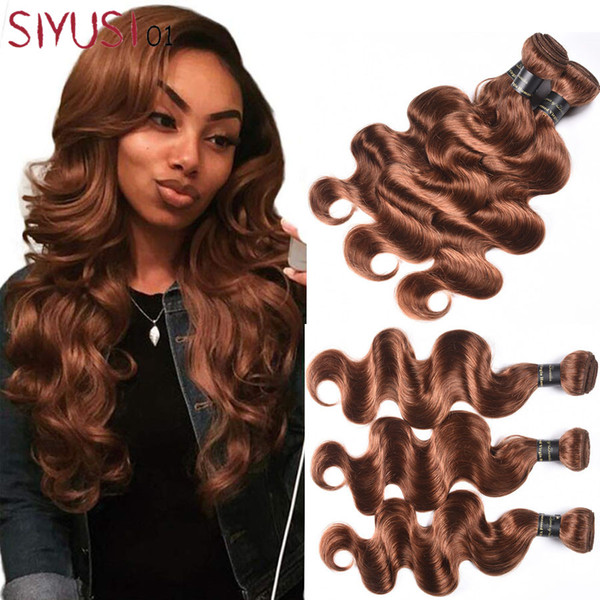 Peruvian Body Wave Straight Virgin Hair 3/4 Bundles #30 Light Auburn Brown Peruvian Human Hair Wefts Hair Extensions Deal with Mixed Lengths