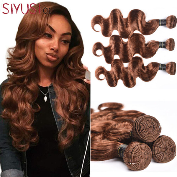 9A Grade Brazilian Virgin Hair Brown Body Wave Straight 3 Bundles Unprocessed Human Hair Weave Extensions Color #30 Light Brown Hair Bundles