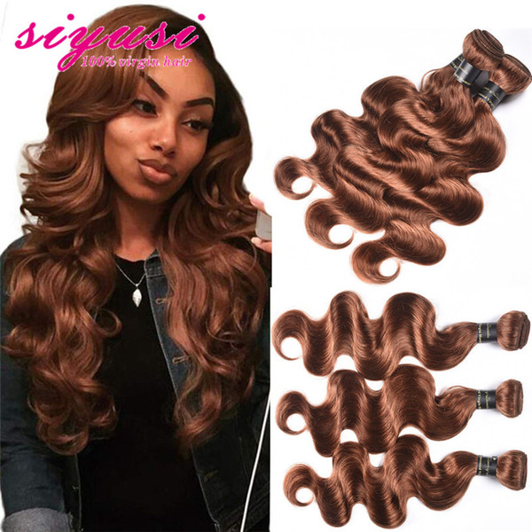 #30 Light Auburn Brown 9A Grade Brazilian Human Hair Weave Dark Brown #2 Brazilian Body Wave Virgin Hair 3/4 bundles Hair Extensions