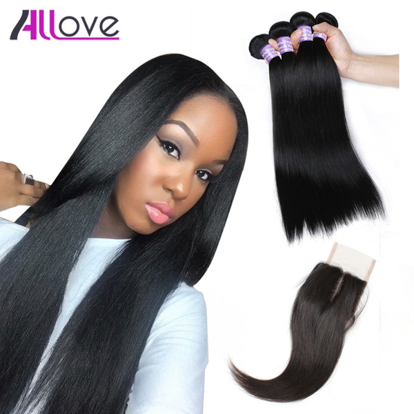 Cheap 8A Brazilian Hair Weft Silky Straight 3pcs with Lace Closure Malaysian Virgin Hair Peruvian Hair Extensions Wholesale 