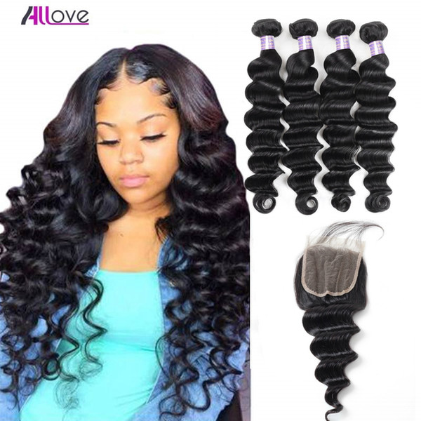 Loose Deep 4PCS with Lace Closure Malaysian Virgin Hair Wefts Kinky Straight Brazilian Hair Indian Hair Extensions Deep Loose Wave