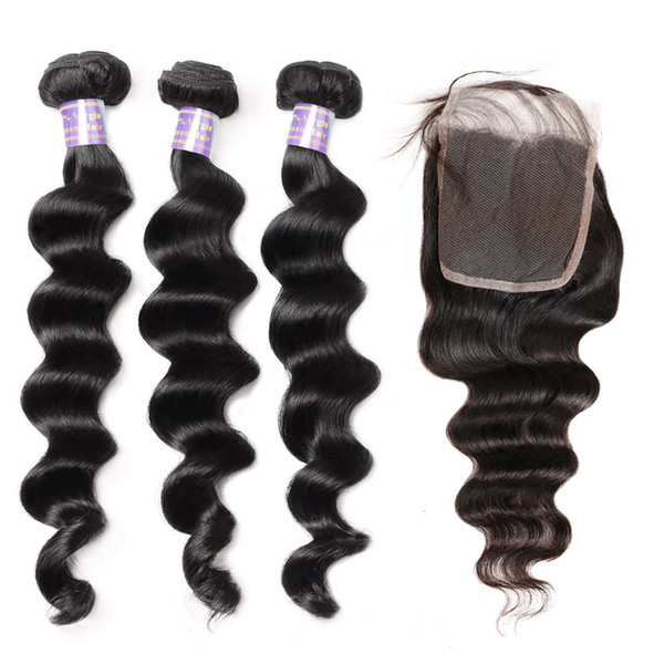 Brazilian Hair Extensions Deep Loose Hair Bundles with Closure Peruvian Indian Hair Wholesale 