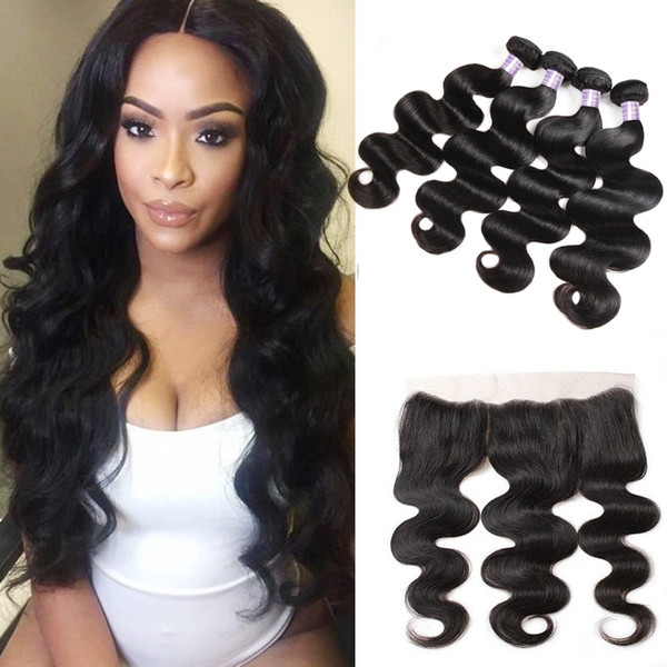 Peruvian Indian Hair Straight With Lace Frontal Closure Body Loose Deep Water 4pcs Human Hair Bundles With Closure Kinky Curly 13x4 Frontal