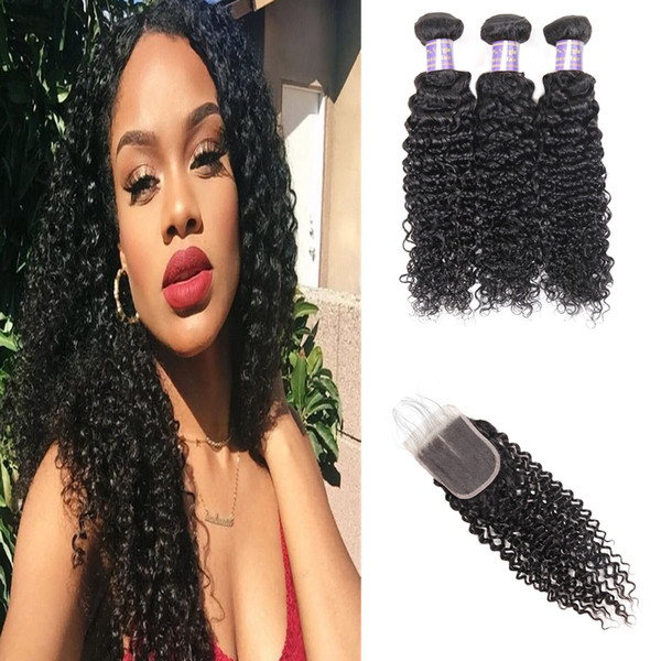 Indian Straight Virgin Human Hair Bundles With Closure Water Wave Peruvian Hair Deep Wave Malaysian Kinky Curly Hair Extensions Body Wave