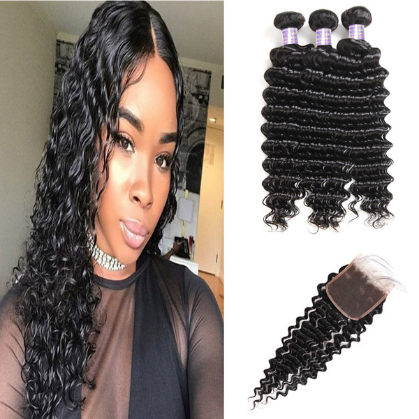 Yaki Straight Indian Virgin Human Hair Bundles With Closure Water Wave Peruvian Hair Deep Wave Malaysian Virgin Hair Extensions Body Wave