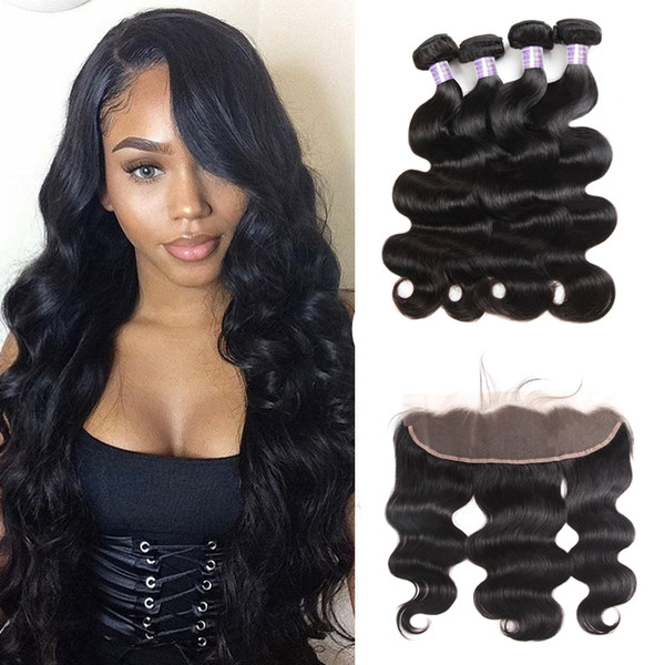 Peruvian Hair Straight With Lace Frontal Body Wave Loose Deep Wave 4pcs Human Hair Bundles With Closure Kinky Curly 13x4 Lace Frontal