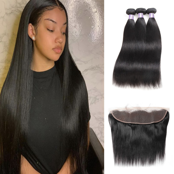 Malaysian Hair Weft Water Wave Yaki Straight Kinky Curly Human Hair Bundles With Closure 3pcs Deep Wave With 13x4 Lace Frontal Closure