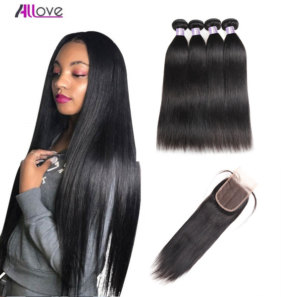 28inch Yaki Straight 4PCS with Lace Closure Malaysian Virgin Hair Wefts Brazilian Hair Indian Kinky Curly Hair Extensions Water Wave