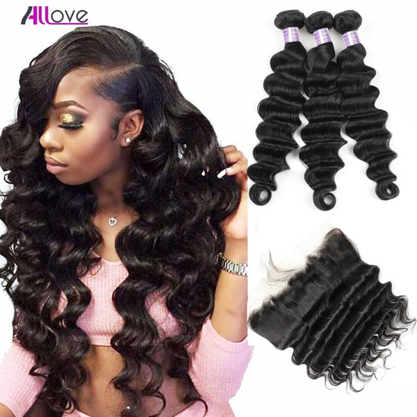 Malaysian Indian Hair Extensions Yaki Straight Human Hair Bundles With Closure 3pc Loose Deep Wave With 13x4 Ear to Ear Lace Frontal Closure