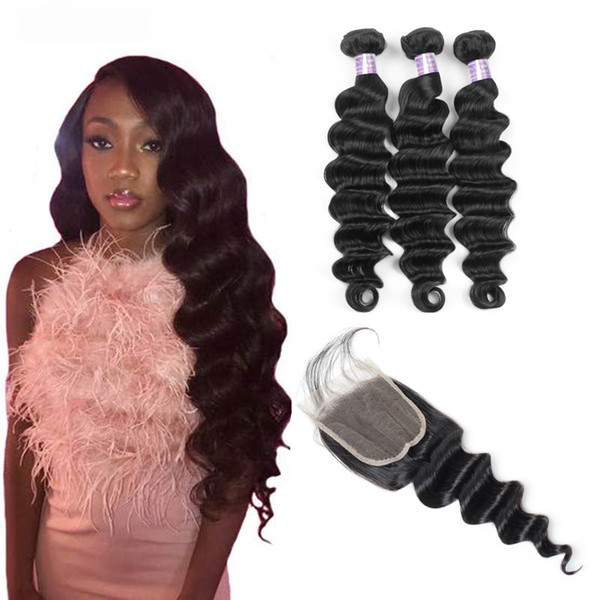 Yaki Straight Brazilian Human Hair Bundles With Closure 4*4 Water Wave Peruvian Hair Loose Deep Wave Indian Virgin Hair Extension Body Wave