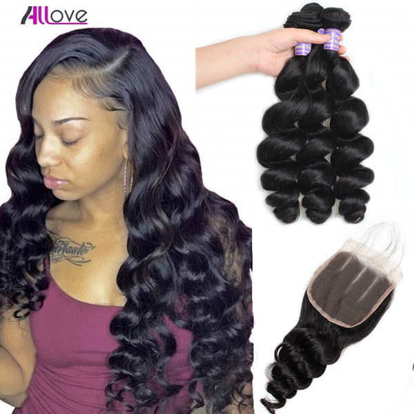 Loose Yaki Straight Indian Human Hair Bundles With Closure 4*4 Water Wave Peruvian Hair Deep Wave Malaysian Virgin Hair Extensions Body Wave