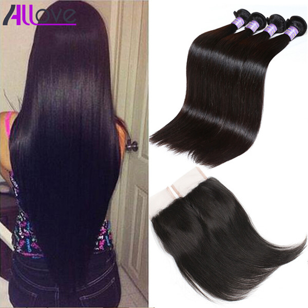 Wholesale 8A Brazilian Straight Human Hair Bundles with Closure 3pcs Malaysian Virgin Hair Peruvian Indian Hair Extensions 