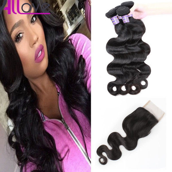 Wholesale Body Wave 8A Brazilian Human Hair Bundles with Closure 3pcs Malaysian Virgin Hair Peruvian Indian Hair Extensions 