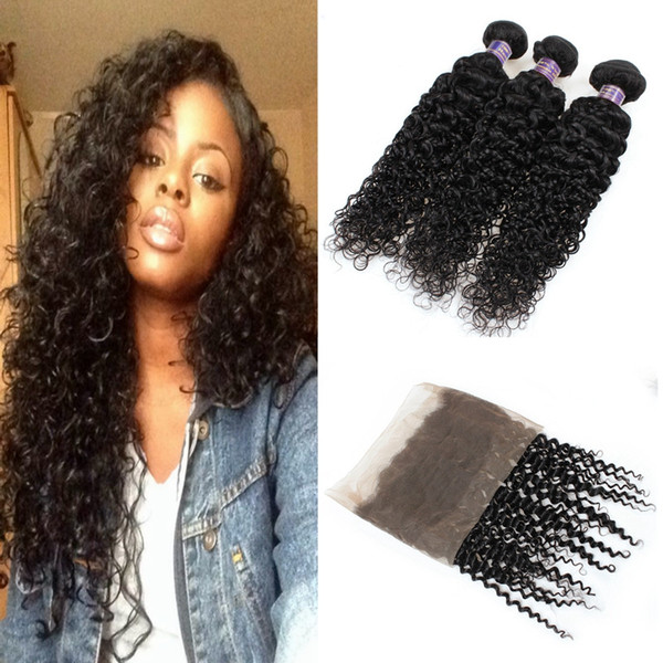 8A Grade Brazilian Virgin Hair Bundles Deep Curly Hair Deep Wave 360 Lace Frontal with 3Bundles Unprocessed Virgin Human Hair Extensions