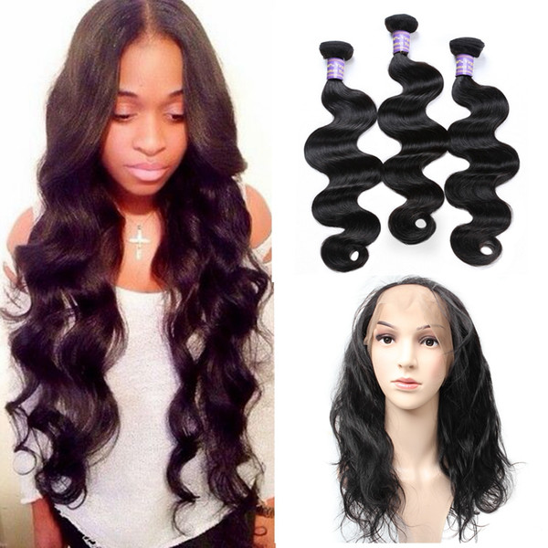 8A Grade Brazilian Virgin Hair Bundles Straight Hair Body Wave 360 Lace Frontal with 3Bundles Unprocessed Virgin Human Hair Extensions