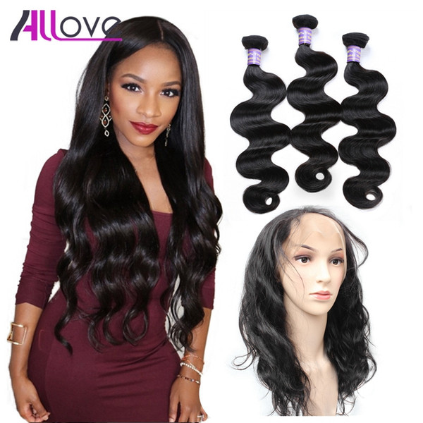 Brazilian Body Wave Hair Weaves With Closure Pre Plucked 360 Lace Frontal Closure With Bady Hair With 3Bundles Virgin Human Hair Extensions