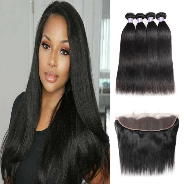 Wholesale Brazilian Hair Straight With Lace Frontal Closure 4pcs Human Hair Bundles With Closure 13x4 Ear to Ear Lace Frontal Closure Weaves