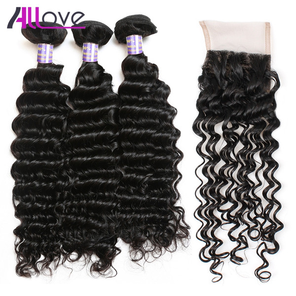 Wholesale Best 10A Brazilian Hair Deep Wave with Lace Closure Malaysian Straight Closure Peruvian Hair 3pcs With Closure 