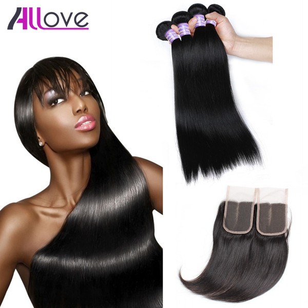 Cheap 8A Brazilian Hair Bundles Indian Virgin Hair Wefts Great Quality Human Hair Weave Peruvian Body Wave & Straight 4Bundles With Closure