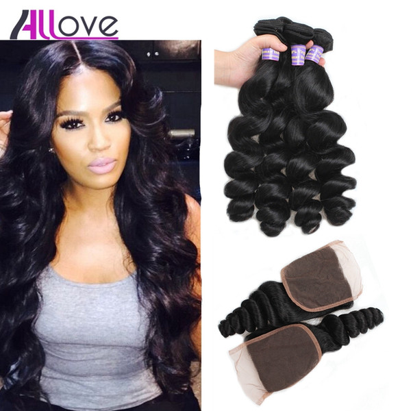 Wholesale Peruvian Hair Brazilian Hair Bundles With Closure Loose Wave Deep Wave Brazilian Human Hair Weave Deep Curly Natural Color