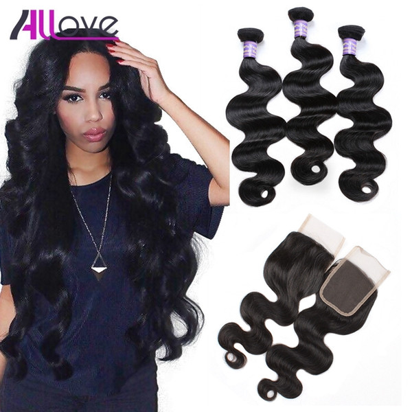 Indian Virgin Hair Wefts 8A Great Quality Human Hair Weave Peruvian Body Wave & Straight 4Bundles With Closure Cheap Brazilian Hair