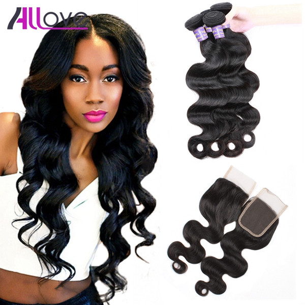 Good 8A Peruvian Straight Human Hair Bundles With Closure Peruvian Virgin Hair Bundles 3pcs With 4x4 Lace Closure Peruvian Indian Hair