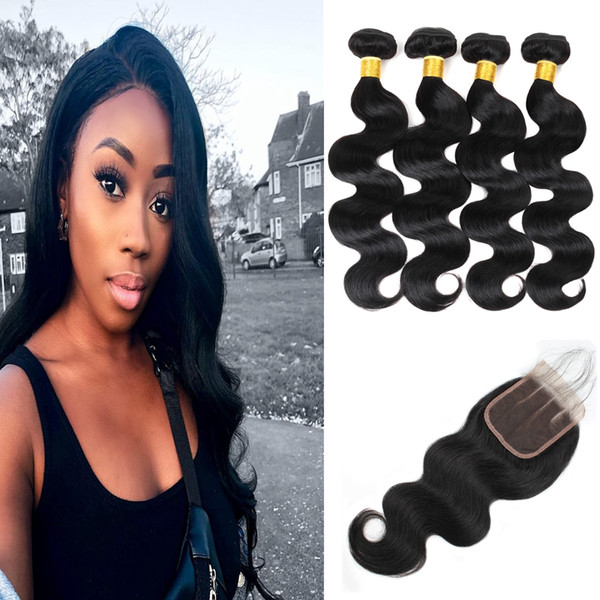 Brazilian Human Hair Bundles With Lace Closure 3/4pcs Water Wave Peruvian Hair Yaki Loose Wave Virgin Hair Extensions Body Deep Curly