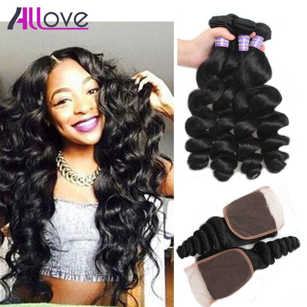 Peruvian Hair Silky Straight Virgin Hair Bundles With Lace Closure Loose Wave Body Wave Cheap Brazilian Human Hair Weaving Deep Curly