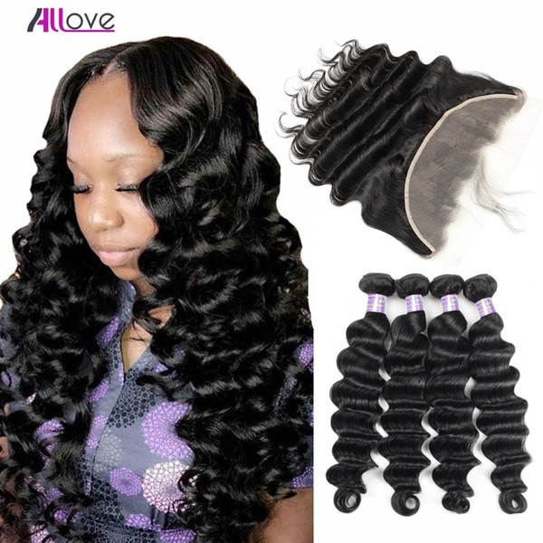 Malaysian Hair Indian Peruvian Water Wave Human Hair Bundles With Closure 13x4 Lace Frontal Body Wave Loose Deep Wave 4pcs Kinky Curly