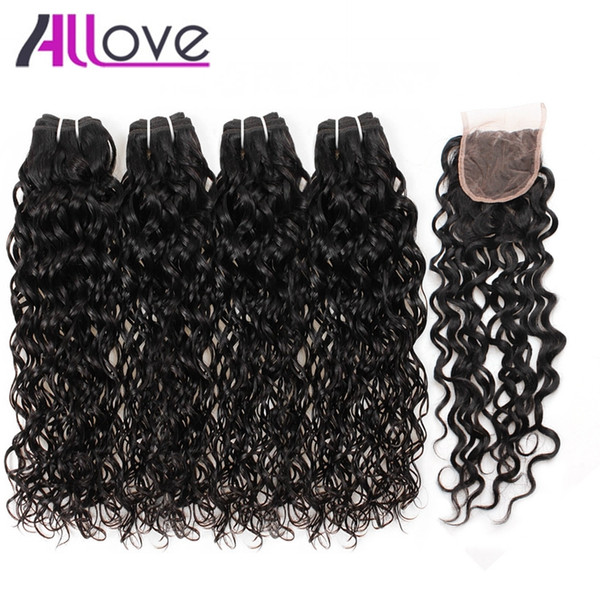 Best 10A Brazilian Hair Human Hair Bundles With Closure Water Wave 4Bundles With Closure Wet And Wavy Human Hair Extensions Wholesale