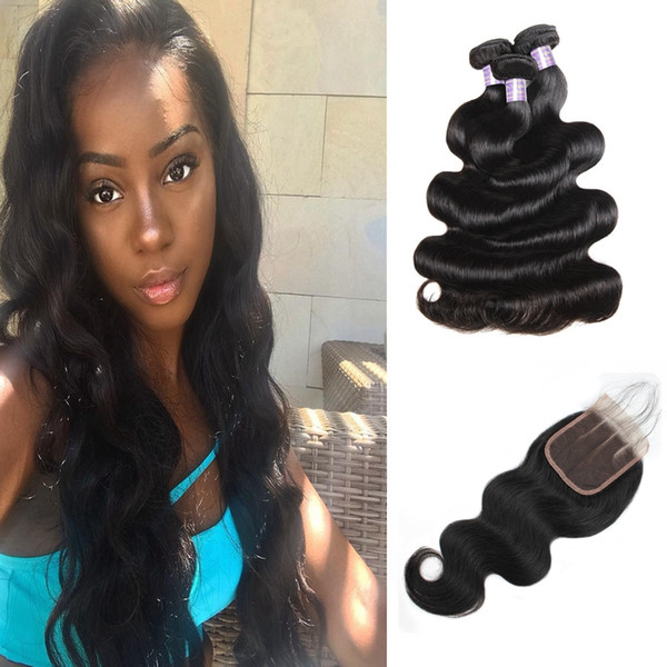 Malaysian Straight Brazilian Human Hair Bundles With Closure Water Wave Peruvian Hair Deep Loose Indian Virgin Hair Extensions Body Wave