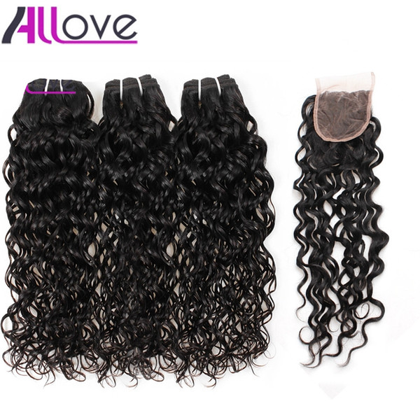 Best 10A Brazilian Hair Water Wave With Lace Closure 3Bundles With Closure Wet And Wavy Human Hair Extensions For Black Women Wholesale