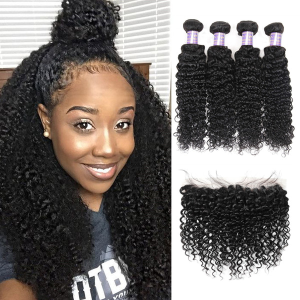 Indian Hair Extensions Yaki Straight With Lace Frontal Closure Water Wave 4pcs Human Hair Bundles With Closure Kinky Curly 13x4 Lace Frontal