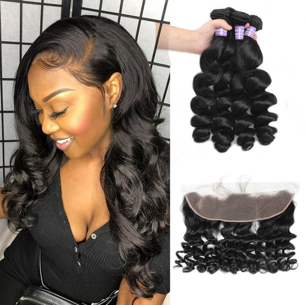 Indian Hair Straight With Lace Frontal Closure Body Loose Deep Water 4pcs Human Hair Bundles With Closure Kinky Curly 13x4 Frontal