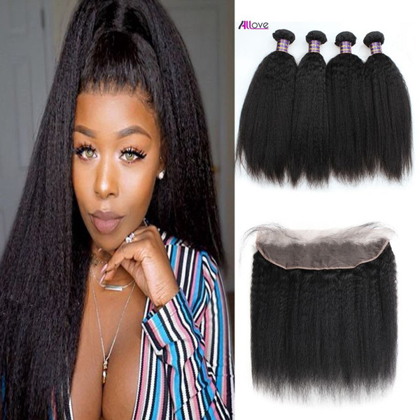 Indian Virgin Hair Extensions Yaki Straight Peruvian Water Human Hair Bundles With Closure 13x4 Lace Frontal Body Loose Deep 4pcs Curly