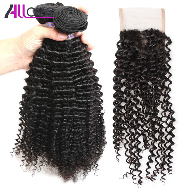 Wholesale Best 10A Brazilian Hair Kinky Curly with Lace Closure Malaysian Straight Closure Peruvian Hair 3pcs With Closure 