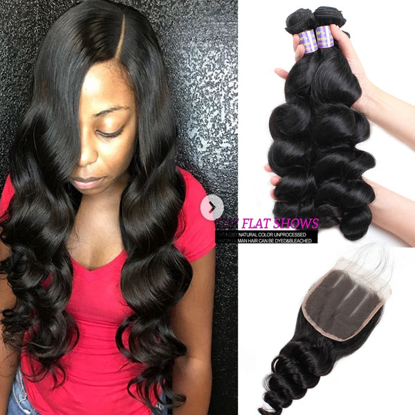 Yaki Straight Malaysian Virgin Human Hair Bundles With Closure Wet and Wevy Water Wave Peruvian Hair Deep Loose Indian Hair Extensions Body