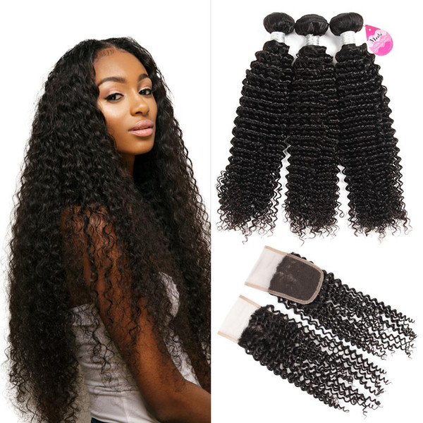 Brazilian Kinky Curly with Closure 10A Unprocessed Brazilian Virgin Deep Curly Hair Bundles with 4*4 Free Middle 3 Part Closure