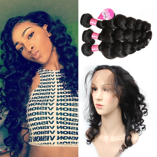 360 Lace Frontal Closure With Bundles Loose Wave 8A Peruvian Virgin Hair With Frontal Closure 360 Brazilian Malaysian Virgin Hair Weave