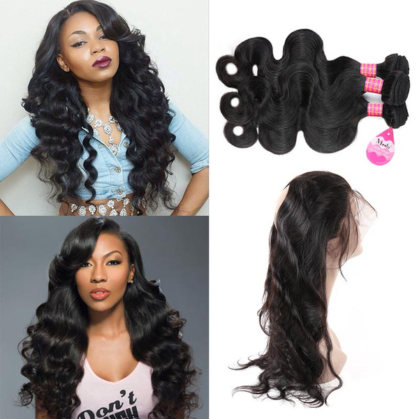 360 Full Lace Frontal Closure With 3 Bundles Brazilian Body Wave Virgin Human Hair Weaves 8A Peruvian Indian Malaysian Wavy Remy Hair