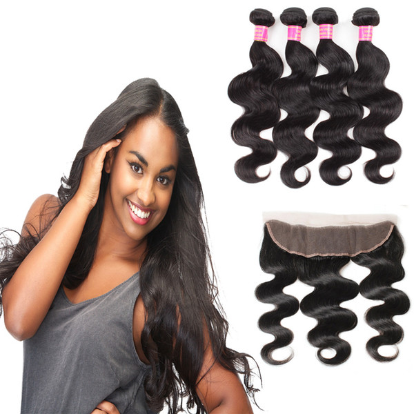 Hot Selling Indian Body Wave 4 Bundles With 13x4 Ear to Ear Lace Frontal Wholesale Price 8A Grade Virgin Human Hair Extensions