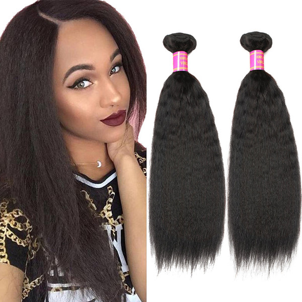 8A Brazilian Virgin Hair Kinky Straight 2 Bundles 100% Brazilian Kinky Straight Human Hair Extensions Brazilian Coarse Yaki Straight Hair