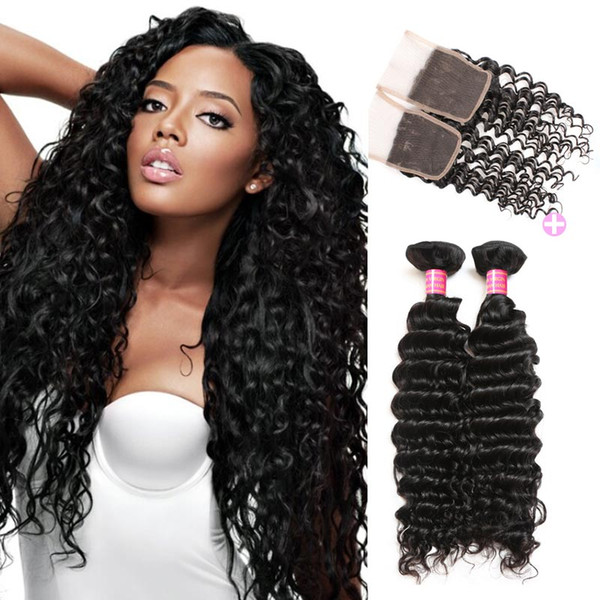 Mink Hair Virgin Brazilian Deep Wave 3 Bundles With Closure Buy 8A Unprocessed Peruvian Malaysian Indian Human Hair Weaves Weft Wholesale