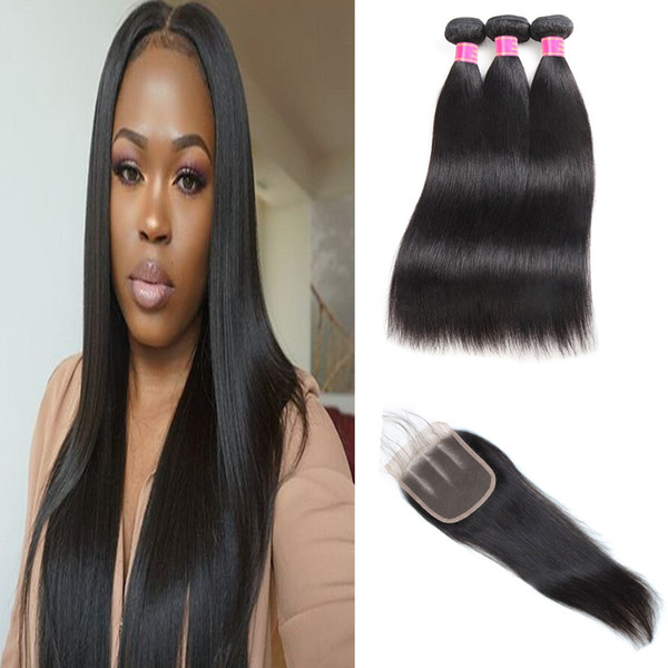 Indian Virgin Hair Extensions Yaki Straight Brazilian Hair Kinky Curly Human Hair Bundles With Closure 3pc Loose Deep Wave Body Wave Water