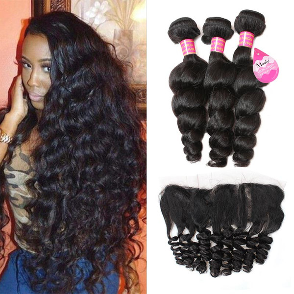 Loose Wave lace frontal closure with 3 bundles Virgin Human Hair 8A Brazilian Peruvian Malaysian Indian Virgin Human Hair Weave Wholesale